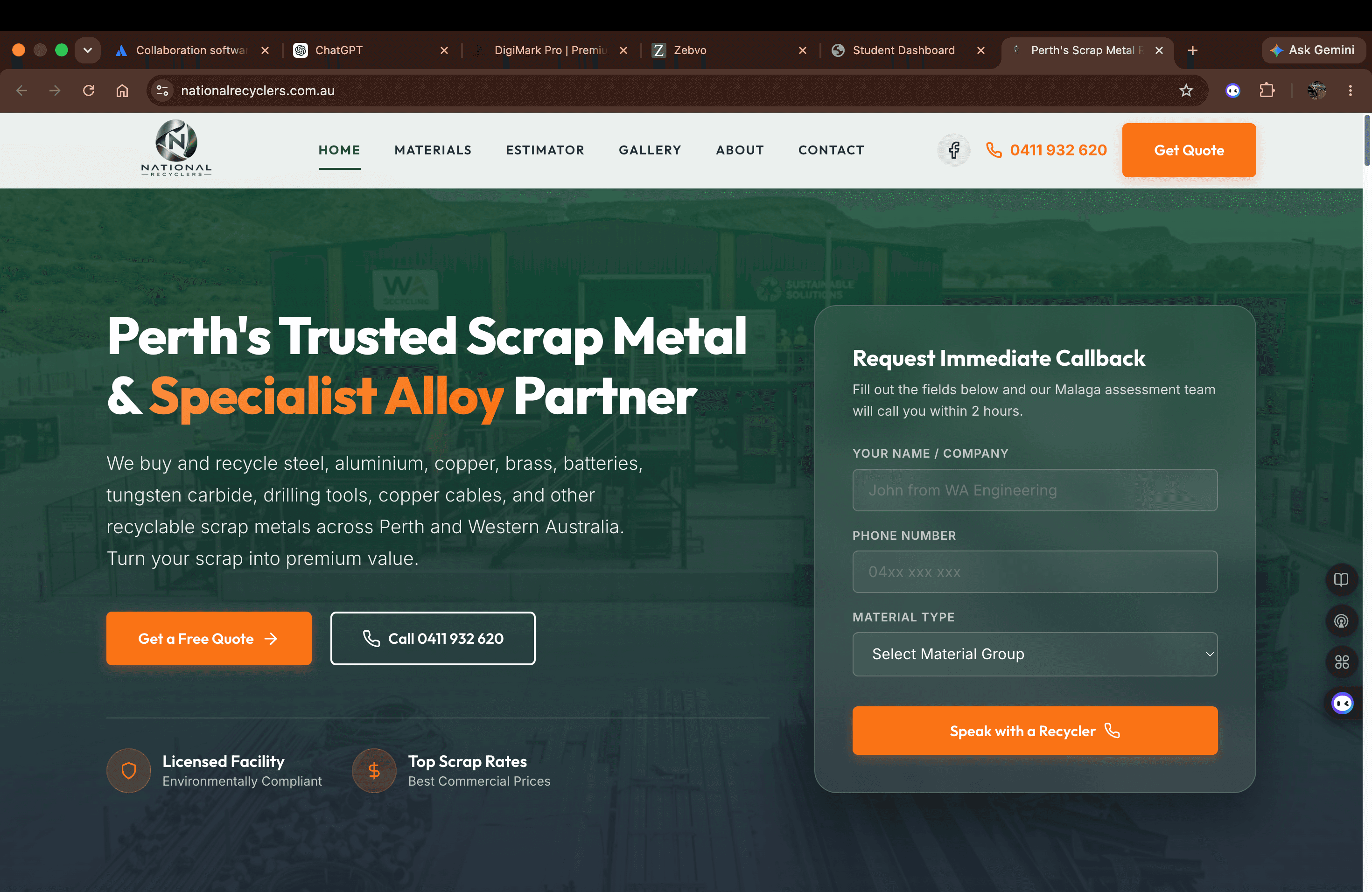 National Recyclers Website Screenshot Preview